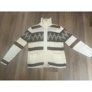 Vintage 70s Dimension By Milford Sweater MED Aztec Wool Style Zipper Cardigan